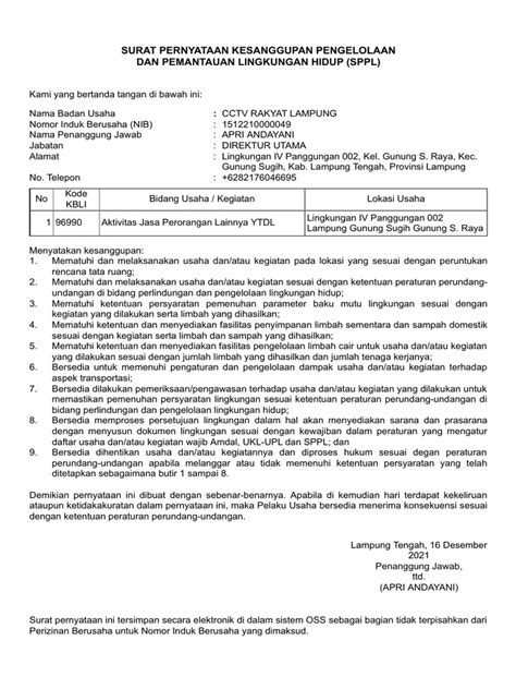 Contoh Surat Sppl Oss Resmi Pdf