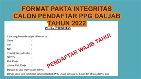 Format Pakta Integritas Pendaftaran Ppg Dalam Jabatan Tahun Youtube