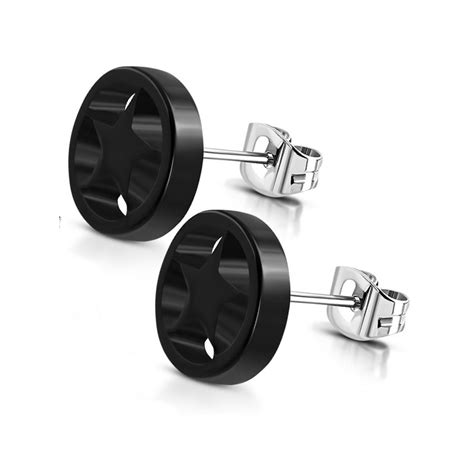 PAIRE BOUCLES D OREILLES POUR HOMME ADO TIGE FERMOIR ACIER RONDE ZIRCON