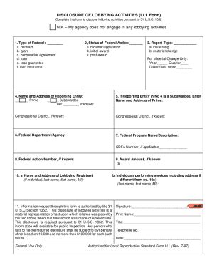 Fillable Online Disclosure Of Lobbying Activities Lll Form N A Fax