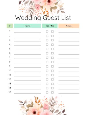 Free Printable Guest List Templates in PDF, PNG and JPG formats · InkPx