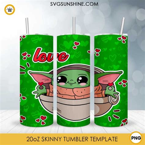 Baby Yoda Love Valentine 20oz Skinny Tumbler Template PNG Baby Yoda