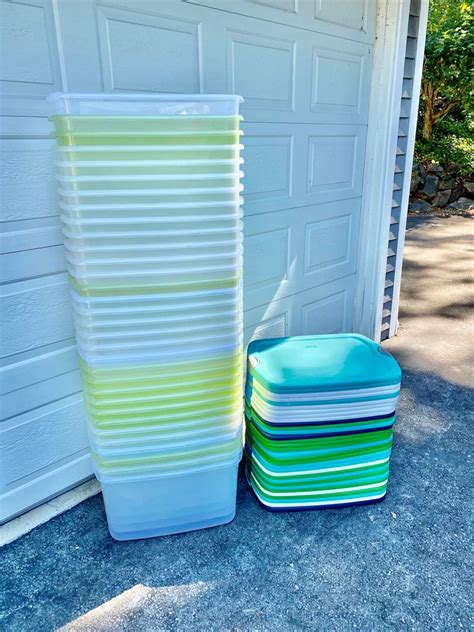 Lot 348 Stack Of 32 Sterilite 66 Quart Storage Bins Wlids Adams