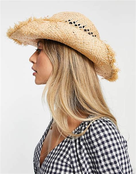 Asos Design Straw Cowboy Hat With Size Adjuster In Natural Asos