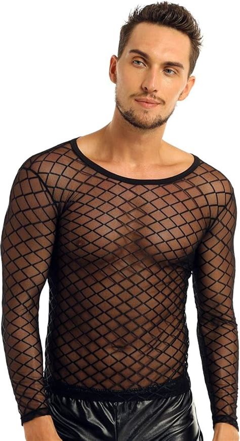 Msemis Men S Fishnet See Through Long Sleeves T Shirt Lingerie