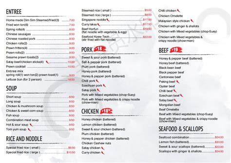 Menu At Chinese Chopsticks Fast Food Maffra