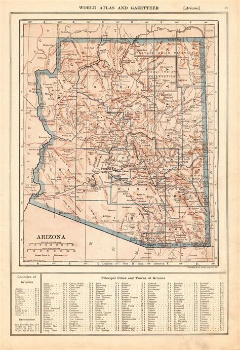 1917 Antique ARIZONA Map Vintage State Map of Arizona Gallery Wall Art ...