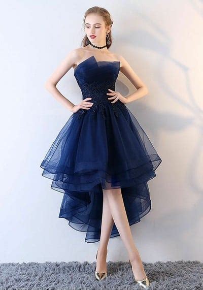 Navy Blue High Low Tulle Modest Short Prom Dress Sexy Cocktail