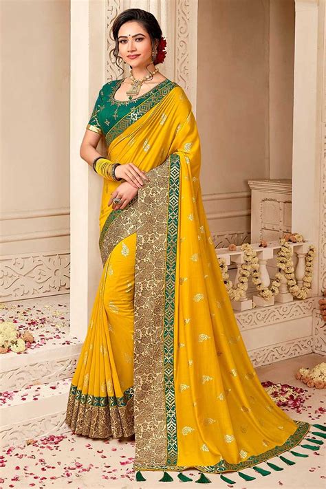 Buy Yellow Bhagalpuri Silk Saree With Banglori Silk Blouse Online