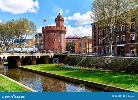 View To the Canal and Castle of Perpignan in Springtime Stock Image ...