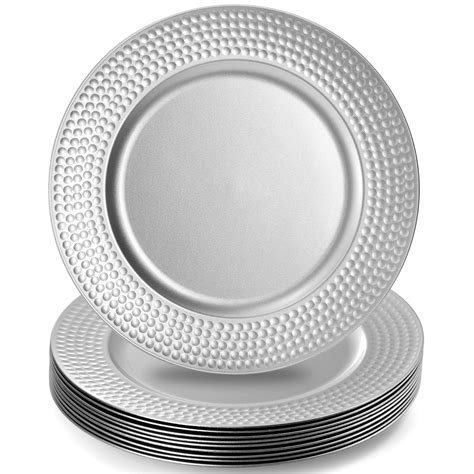 Nicunom Silver Charger Plates Set Of 12 Round Charger Plates With Hammered Rim 13 Inch Plastic