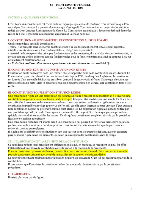 C3 LA Constitution Droit Constitutionnel C3 DROIT CONSTITUTIONNEL