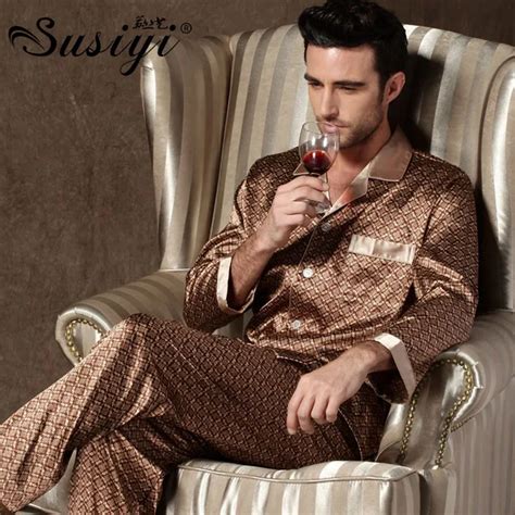 Male Silk Pajama Set Men Summer Sleepwear Male Long Sleeve Lounge Set Silk Lounge Plus Size In