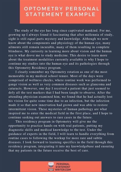 Excellent Professional Optometry Personal Statement Example