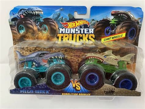 Hot Wheels Monster Jam Mega Wrex Vs Leopard Shark Demolition Doubles