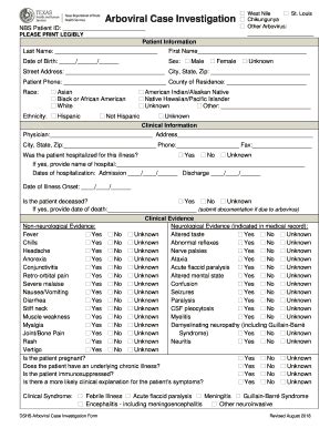 Fillable Online Arboviral Case Investigation Form Fax Email Print