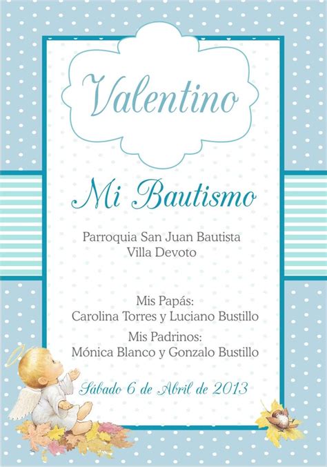 Estampita Angelito Valentino Tarjeta De Bautizo Tarjeta Invitacion