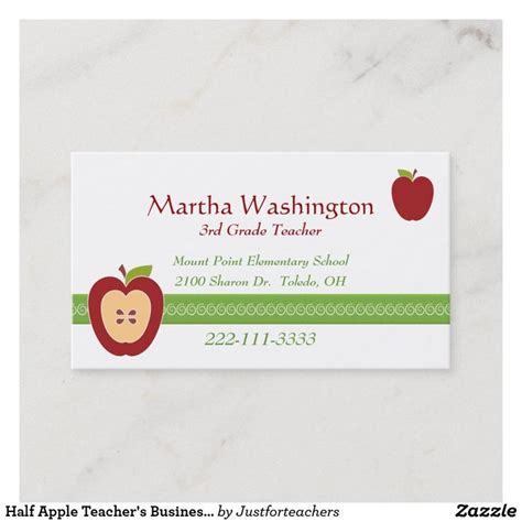 Half Apple Teacher S Business Card Zazzle Teacher Business Cards