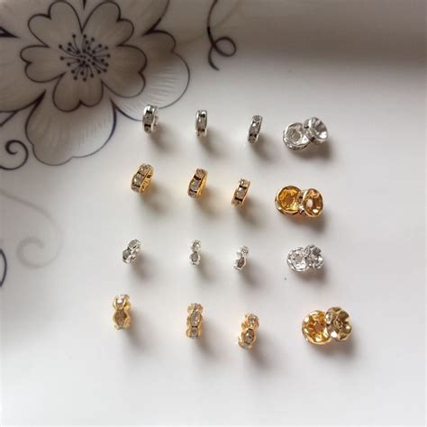 Find More Beads Information About 50pcs 6 8 10mm Gold Silver Rhinestone