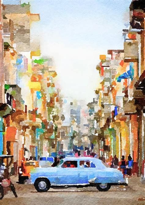 Havana Cuba Original Watercolor Brush Illustration Painting Painting