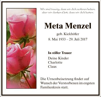 Traueranzeigen Von Meta Menzel Trauer Hna De