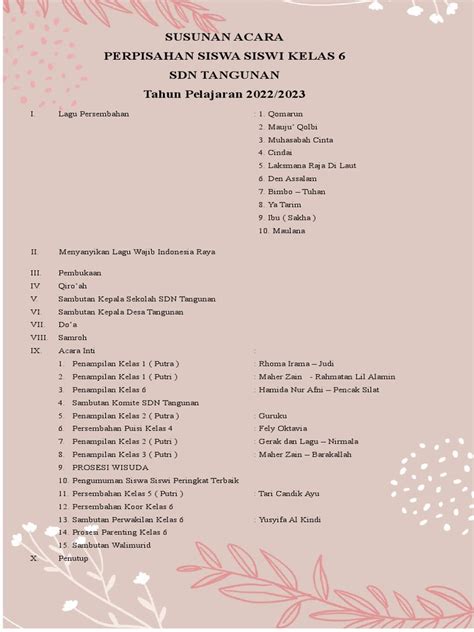 Susunan Acara Perpisahan Kelas 6 Pdf