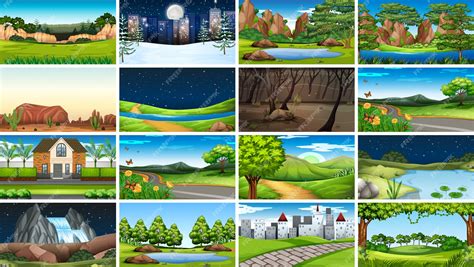 Free Vector | Set of scenes background in nature setting