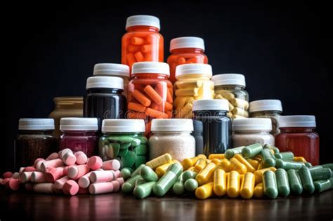 A Stack Of Nutritional Supplements In A Neat And Orderly Pile Stock