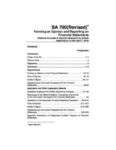 Standard On Auditing SA 700 Forming An Opinion And Reporting On