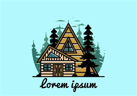 Aesthetic Wood House Between Two Pine Tree Illustration Badge Design