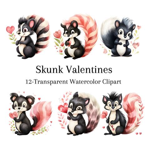 Skunk Valentines Day Clipart Png Transparent Instant Digital Download