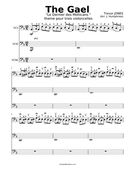 Last of the Mohicans Theme THE GAEL Violoncelle Trio Sheet music for Cello | Download free in ...