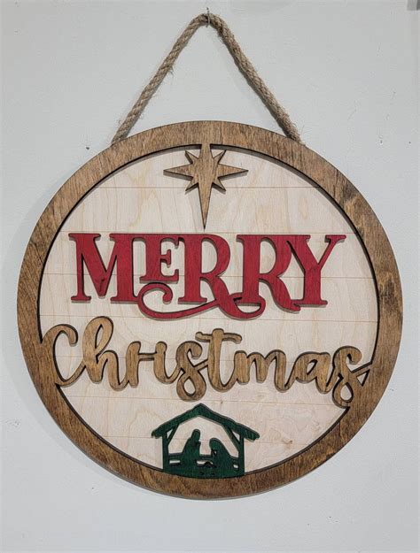 Merry Christmas Sign Round Wooden Sign Nativity Sign Rustic Christmas Farmhouse Holiday Decor