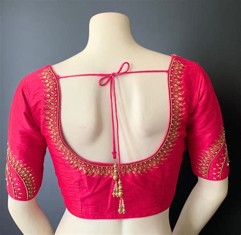 Readymade Saree Blouse With Kundan Stone Work Ready To Wear Womens