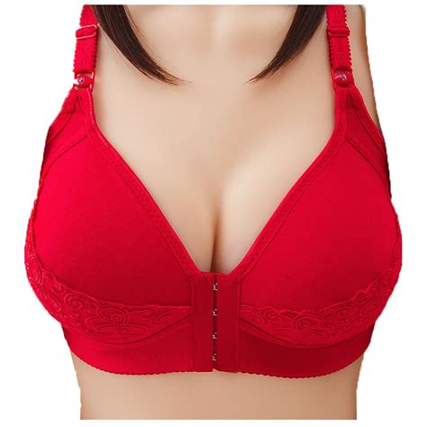 Dndkilg Womens Push Up Lace Bra Bralettes Push Up T Shirt Bra Front Closure Bras Red 44