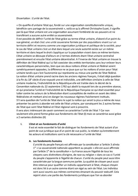 Dissertation L unité de l état Dissertation Lunité de létat On