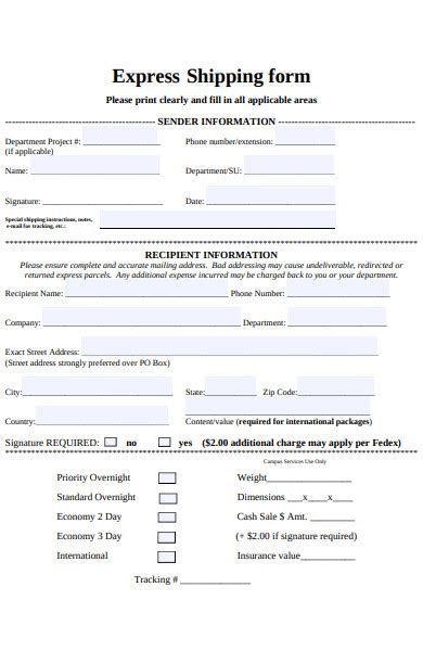 Free 37 Shipping Forms In Pdf Ms Word Xls