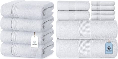 White Classic Luxury Cotton 4 Piece Bath Towel Set And 8