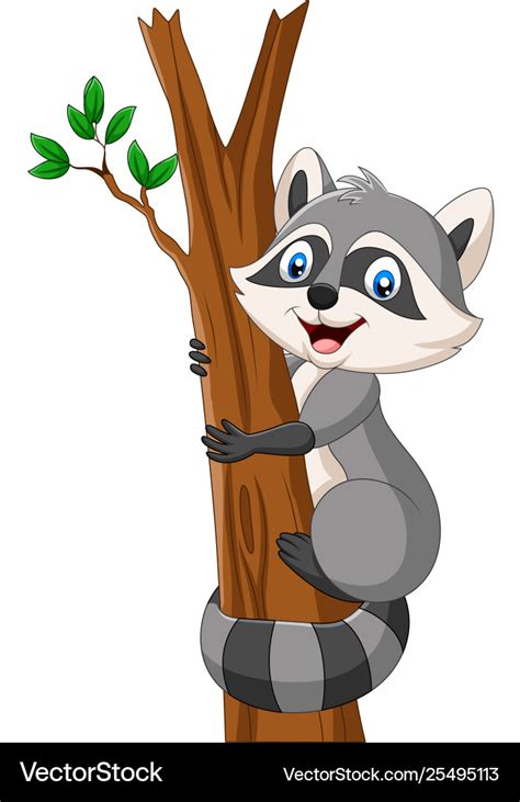 Cartoon Raccoon Climbing On Tree Royalty Free Vector Image