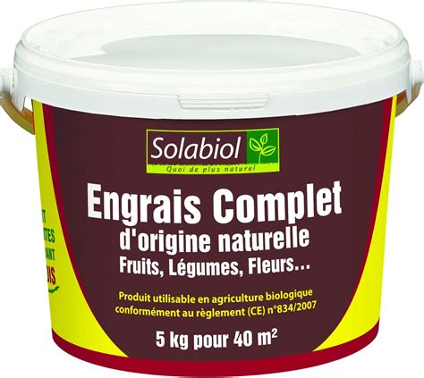 SOLABIOL Engrais Complet Fruits Légumes Fleurs Seau 5 Kg