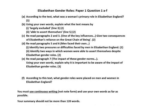 Summary Shakespearean Gender Roles Cambridge Igcse Paper 1 Question