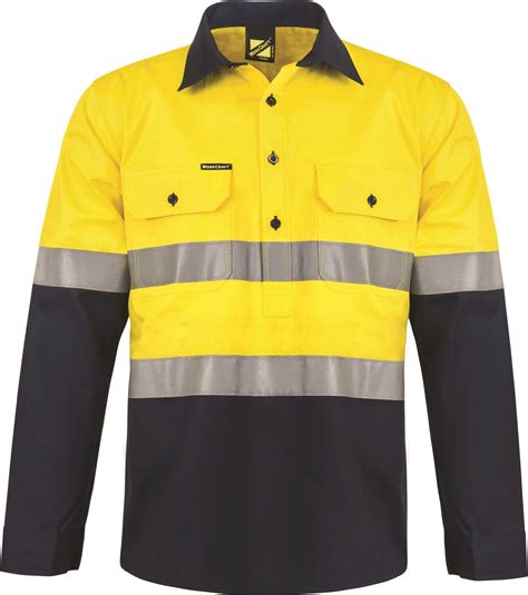 Ncc Apparel Mens Hi Vis Two Tone Half Placket Cotton Drill Shirt With