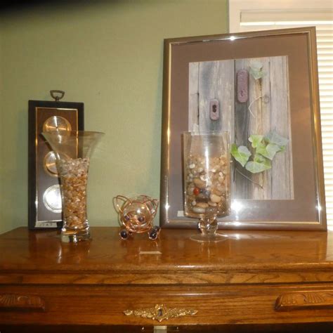 Lot 30 Vintage Wall Barometer W Decorative Rock Vases Framed