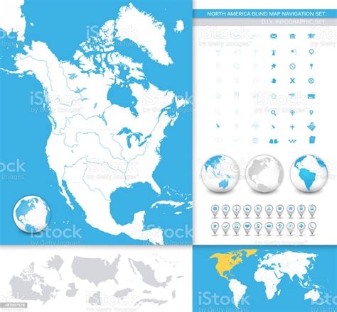 North America Blind Map Navigation Set Stock Illustration Download