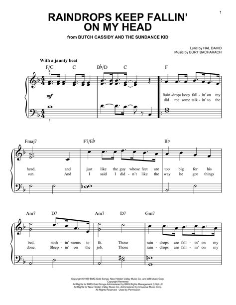 Raindrops Keep Fallin On My Head By Bacharach David Sheet Music For