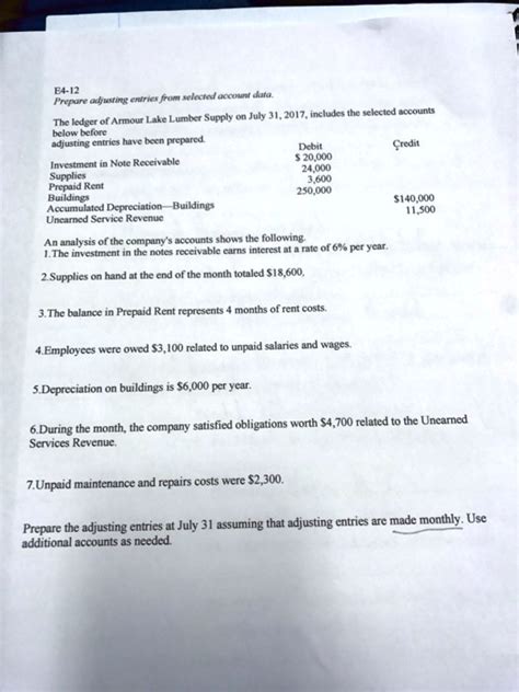 Solved E4 12 Prepare Adjusting Entries From Selected Account Data The