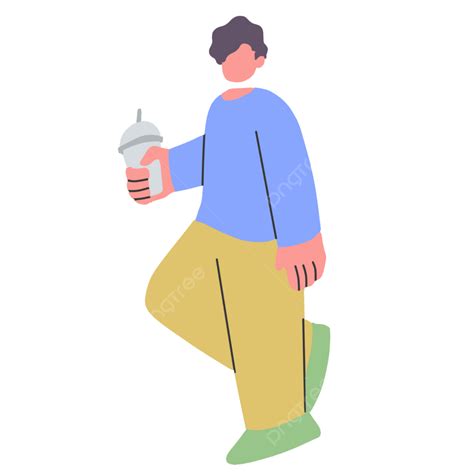 Gran Hombre Caminando Y Sosteniendo Una Taza Ilustración Plana PNG