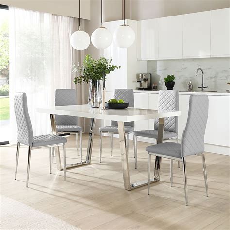 Milento Dining Table Renzo Chairs White High Gloss Chrome Light