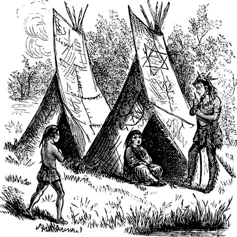 Wigwams Wetus Birchbark Houses Vintage Illustration 13598885 Vector
