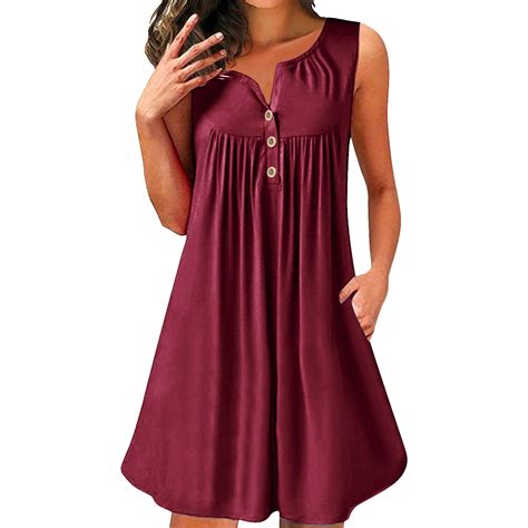 Entyinea Plus Size Dresses Pleated Sleeveless Shirt Dress Button Down